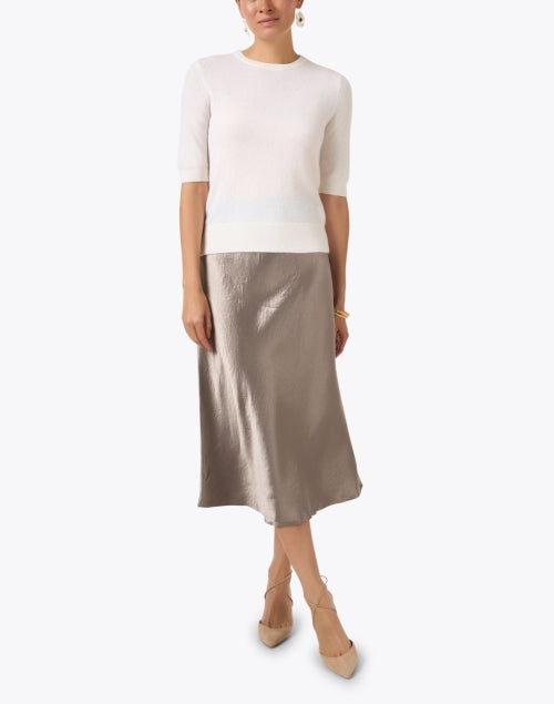 Ladies' Short - Sleeved Pure White Cashmere Knit Sweater