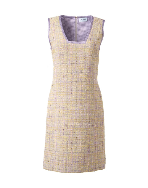 Stylish Yellow and Lavender Tweed Mini Dress for Fashionable Women