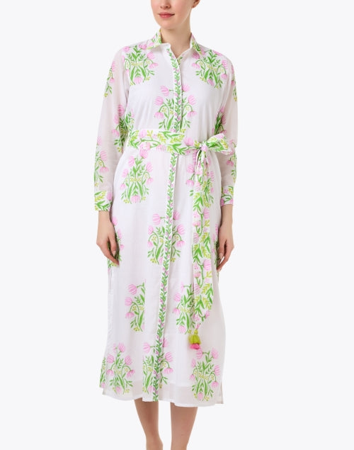 New Season 100% Cotton White Floral Print Shirt Dress