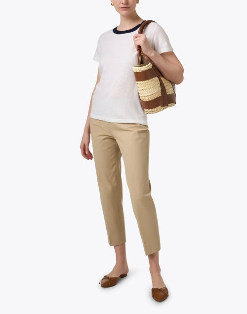 Elegant White Cashmere Crew Neck Short-Sleeve Ringer Top