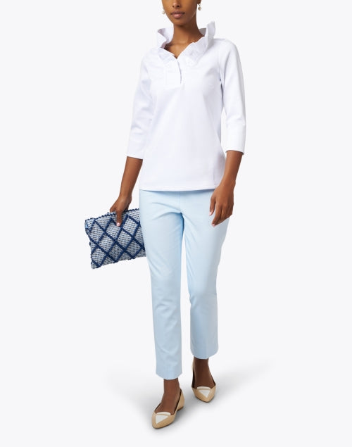 Ladies' White Ruffled V-Neck Stretch Top for Daily Wear
