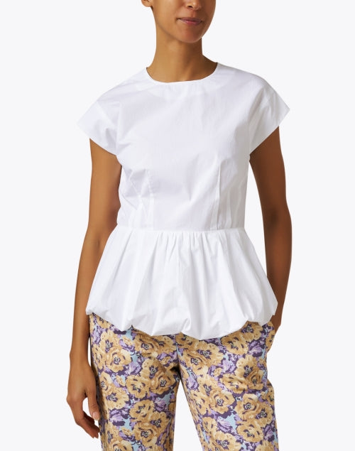 Elegant Crisp White Cotton Poplin Peplum Ruffled Top