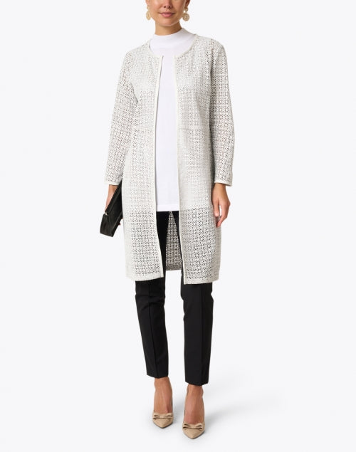 White Leather Laser-Cut Longline Duster Jacket - A Must-Have Seasonal Outerwear