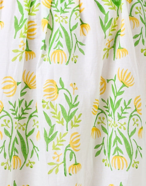 Charming Yellow and Green Floral Printed Shirt Dress