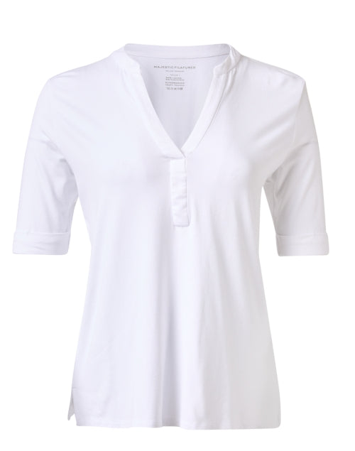 Luxurious White Henley Top with Soft Touch Fabric