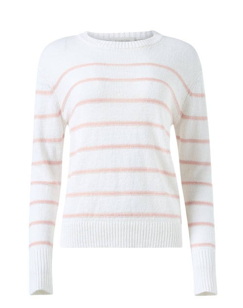 Stylish White and Rose - Hued Striped Women's Linen Knit Sweater for Transitional Seasons