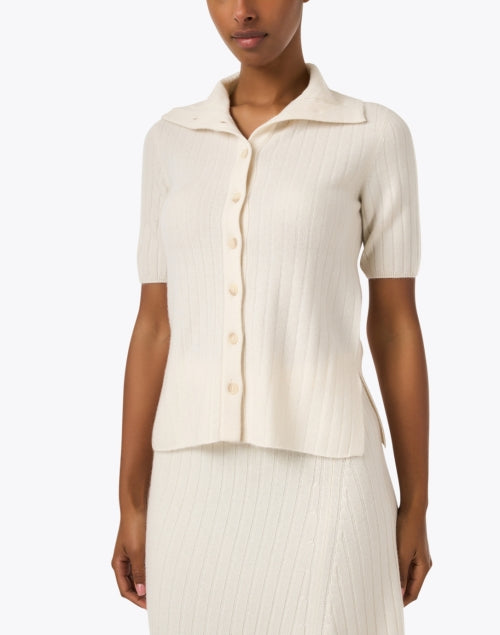 Stylish White Short Sleeve Cashmere Women's Cardigan