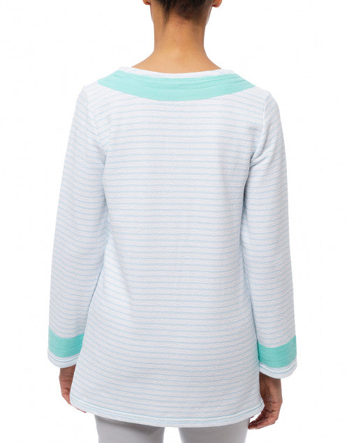 Elegant White and Light Blue Striped French Terry Spring Tunic Top