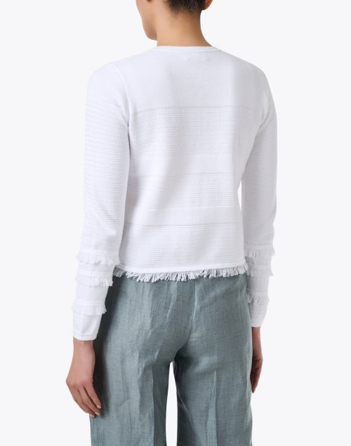 Stylish White Cotton Zip Jacket with Fringe Trim