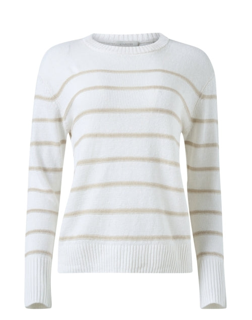 Stylish White and Beige Striped Men's and Women's Linen Sweater for Transitional Seasons