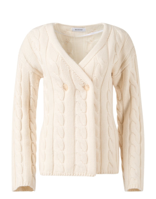 Stylish Women's White Double Breasted Wool and Cashmere Blend Cardigan