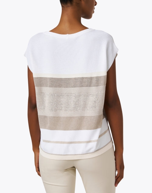 Elegant White Striped Linen Knit Women's Top