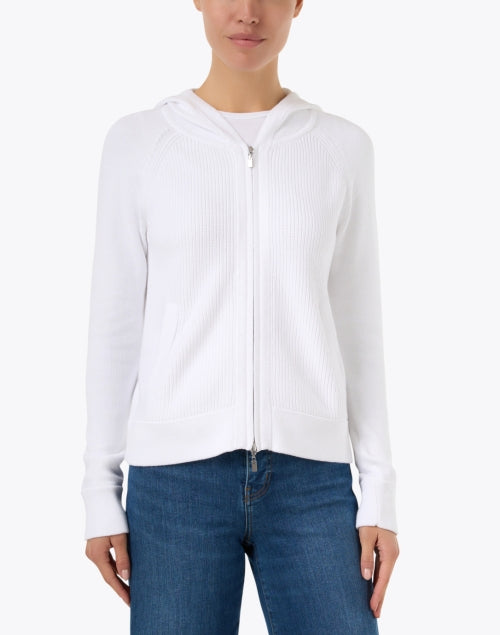 Casual White Cotton Zip-up Hooded Jacket for Relaxed Wear