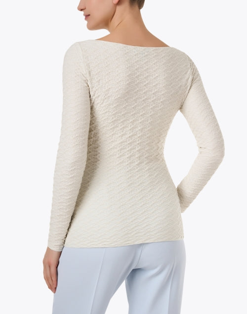 Emporio Armani Slim-Stretch White Textured Boat Neck Top