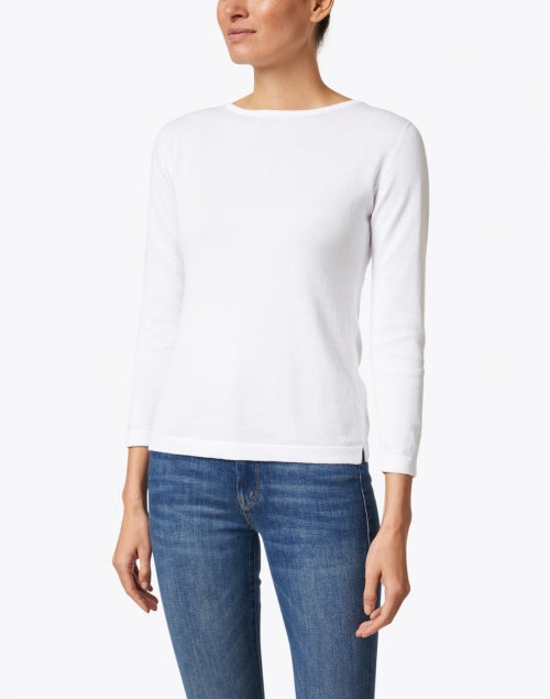 Soft White Pima Cotton Boatneck Semi - Relaxed Sweater