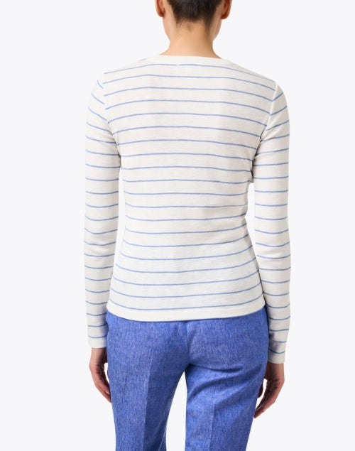 Stylish White Top with Blue Stripes for Slim Stretch Fit
