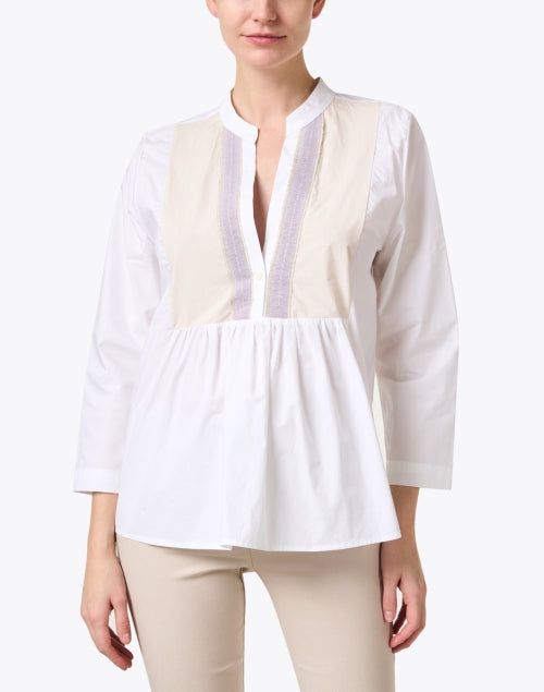 Elegant White Cotton Split Neck Ladies' Blouse
