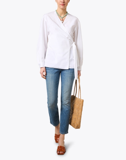 Elegant White Cotton Wrap Style Blouse for Women
