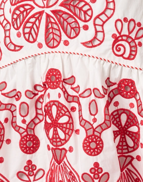 Stunning White and Crimson Floral Embroidered Women's Summer Dress