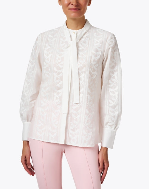 Exquisitely Embroidered Women's White Cotton-Silk Blend Blouse