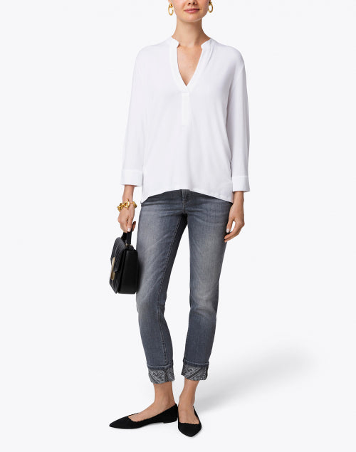 Relaxed White Viscose Stretch Henley Top for Everyday Wear