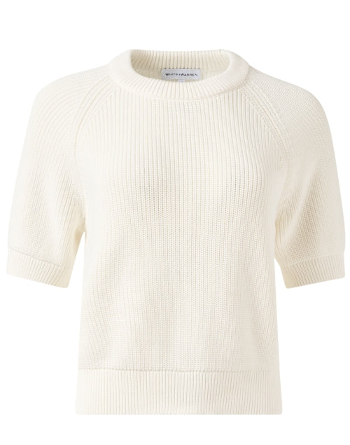 Stylish White Short-Sleeved Cotton Sweater for Fashionable Wardrobe
