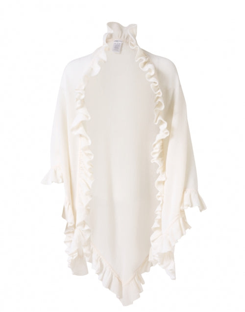 Exquisite White Cashmere Signature Ruffled Shawl for Elegant Women