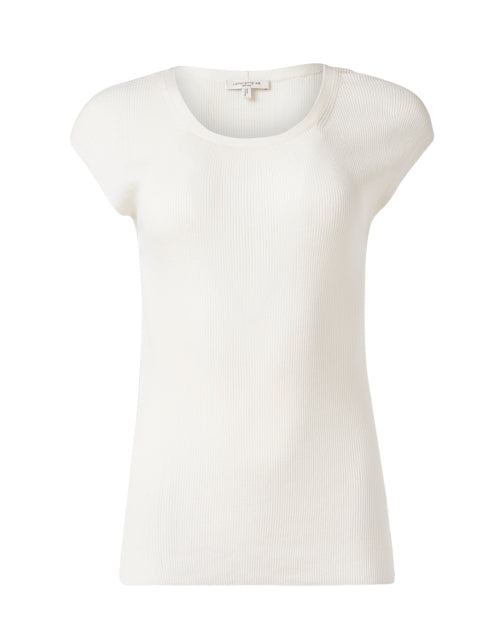 Stylish White Ribbed Knit Top with Classic Cap Sleeves
