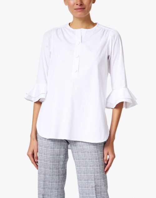 Stretchable White Cotton Wren Dress Shirt with Ruffled Cuffs