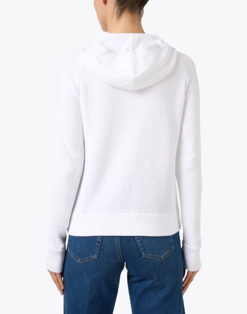Casual White Cotton Zip-up Hooded Jacket for Relaxed Wear