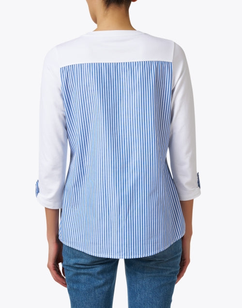 Stylish White Cotton Top with Contrasting Blue Back Panel