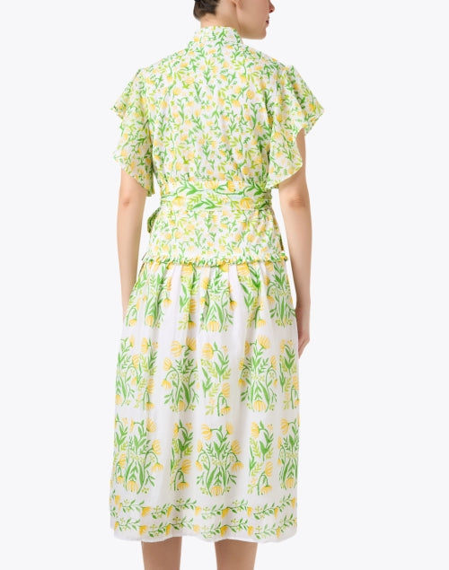 Charming Yellow and Green Floral Printed Shirt Dress