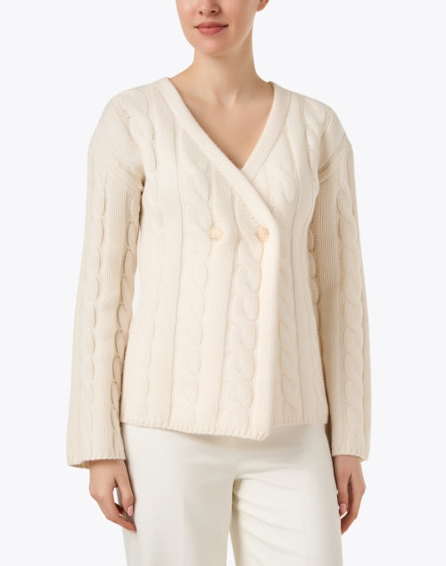 Stylish Women's White Double Breasted Wool and Cashmere Blend Cardigan