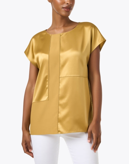 Stylish Yellow 100% Silk Interlocking Block Panel Women's Blouse