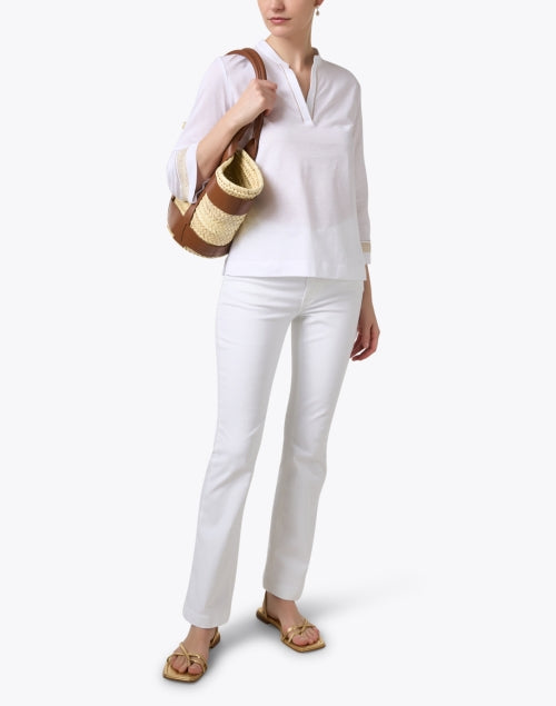Stylish White Cotton Trimmed Women's Top