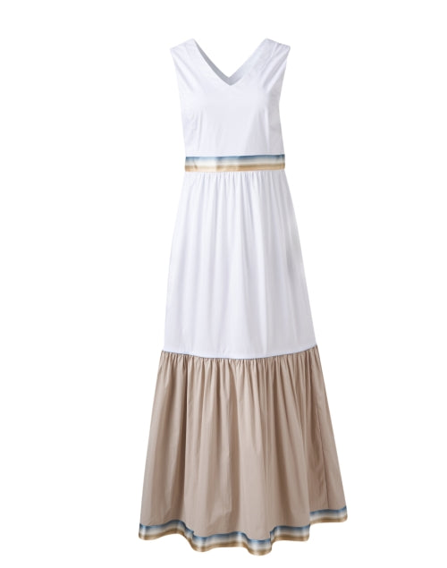 Stylish White and Beige Cotton Maxi Dress for Women