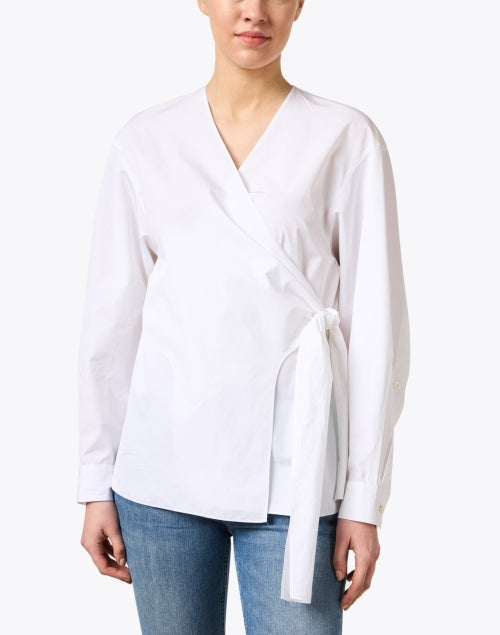 Elegant White Cotton Wrap Style Blouse for Women
