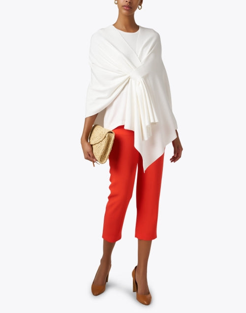 Stylish White Knit Wrap with Tab Closure for Cooler Weather