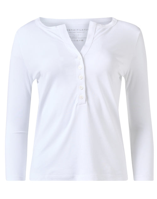 Elegant White Henley Style Women's Top for Daytime Wear