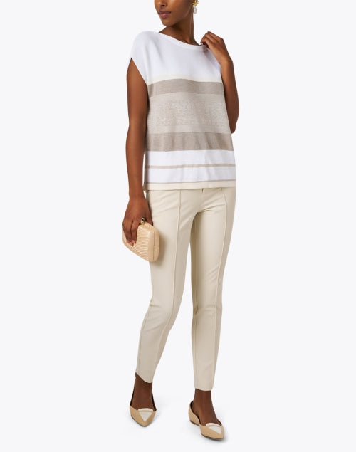 Elegant White Striped Linen Knit Women's Top