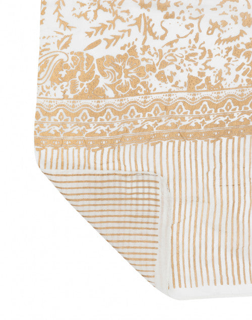 Exquisite White and Gold Metallic Floral Printed Lightweight Silk Scarf