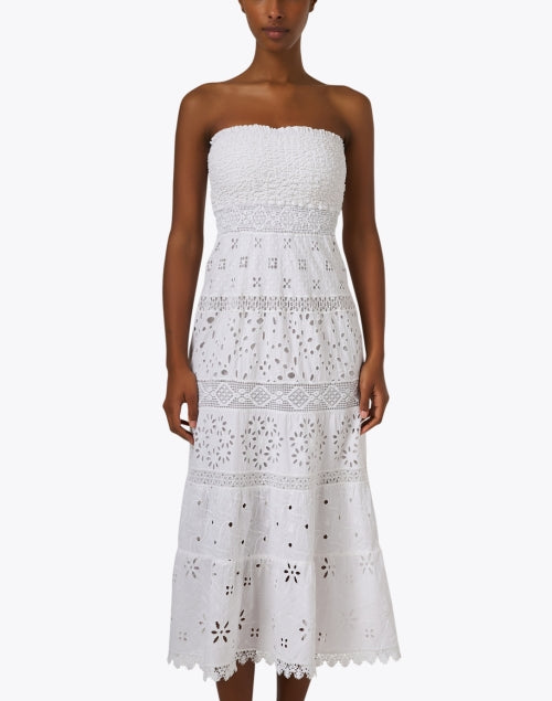 Exquisite Handmade White Cotton Eyelet Embroidered Strapless Dress