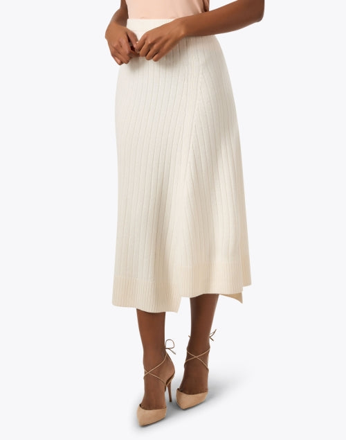 Elegant White Knitted Wool - Cashmere Midi Skirt for Modern Women