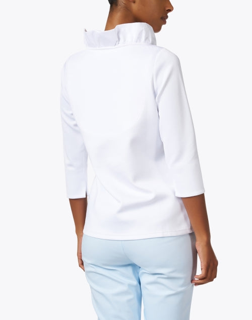 Ladies' White Ruffled V-Neck Stretch Top for Daily Wear