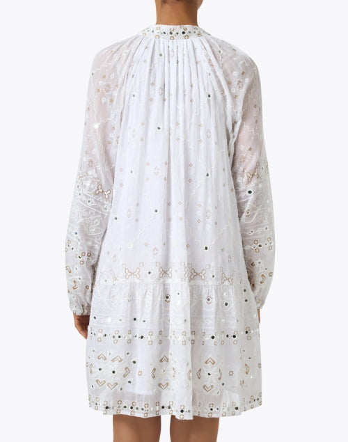 Feminine White Cotton Dress with Mosaic Embroidered Design