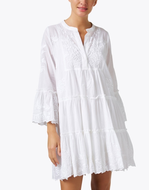 Stylish White Embroidered Cotton Women's Tunic Dress