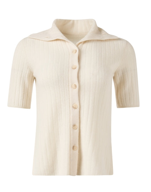 Stylish White Short Sleeve Cashmere Women's Cardigan