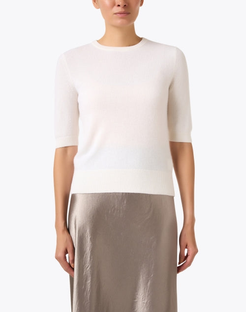 Ladies' Short - Sleeved Pure White Cashmere Knit Sweater