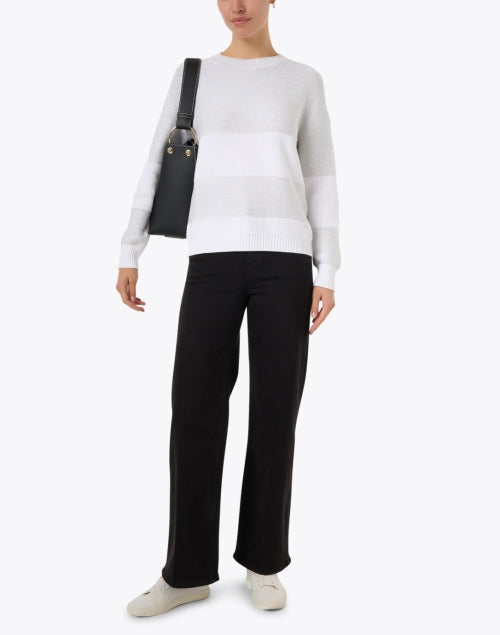 Everyday White Lurex Striped Knit Sweater for Your Collection
