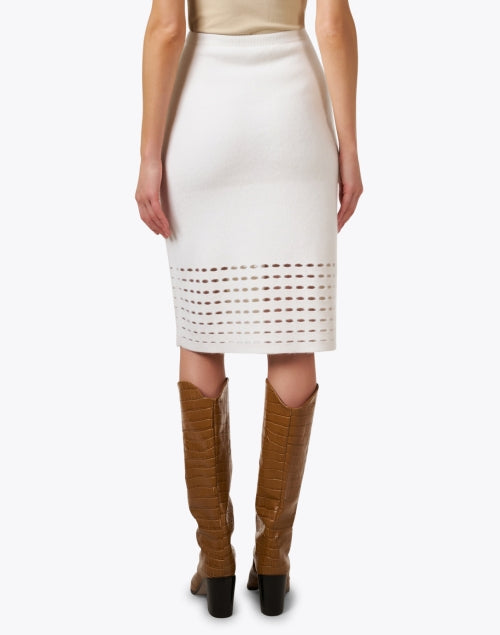 Elegant White Cut - Out Midi Cashmere Pull - On Skirt